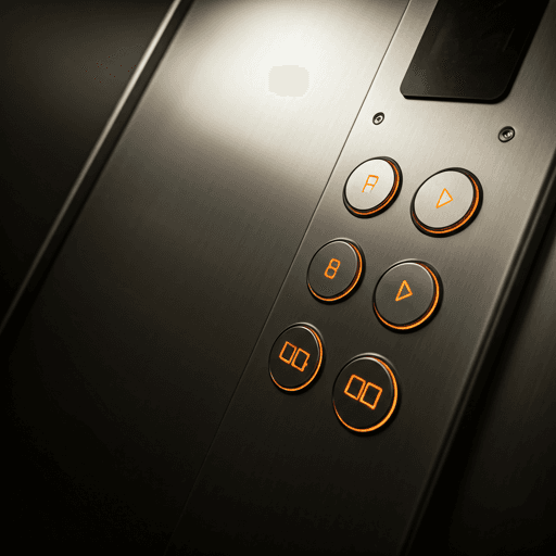 High-tech stainless steel elevator control panel with glowing orange accents